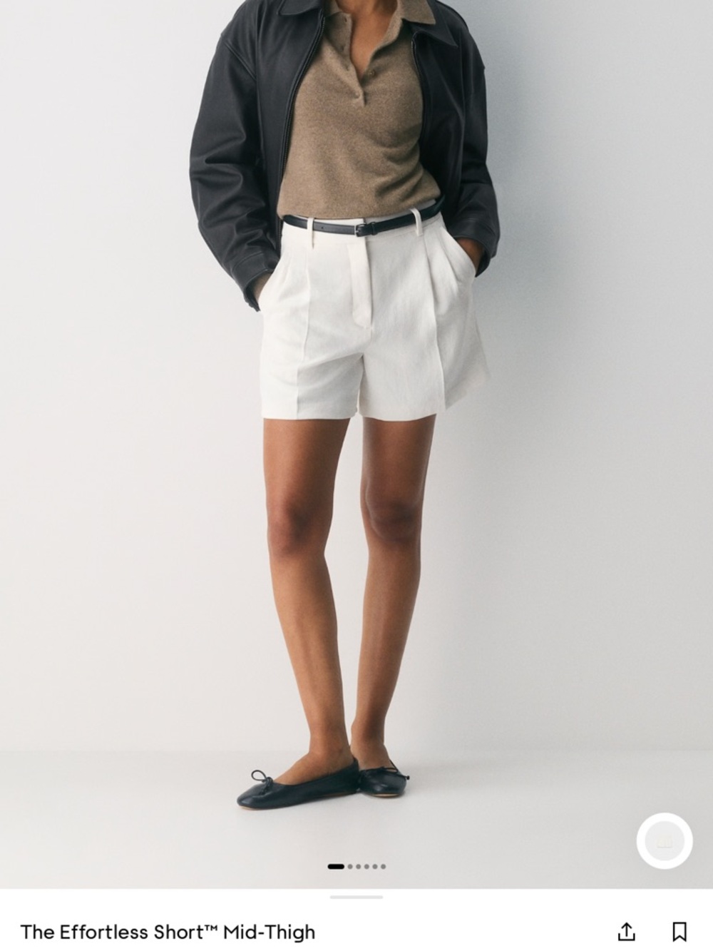 Aritzia White Mid-Thigh Pleated Shorts